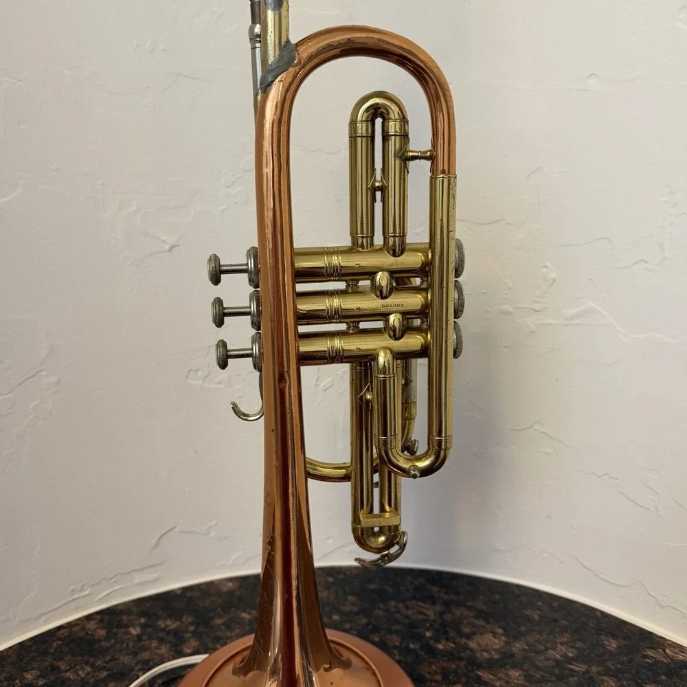 Vintage Repurposed CG Conn Brass Trumpet Table Lamp Shooting Star